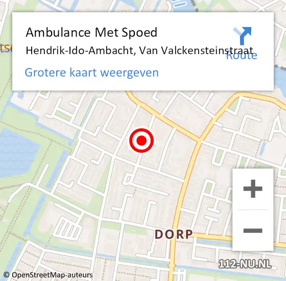 Locatie op kaart van de 112 melding: Ambulance Met Spoed Naar Hendrik-Ido-Ambacht, Van Valckensteinstraat op 15 september 2021 08:50