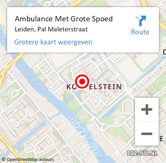 Locatie op kaart van de 112 melding: Ambulance Met Grote Spoed Naar Leiden, Pal Maleterstraat op 15 september 2021 09:15