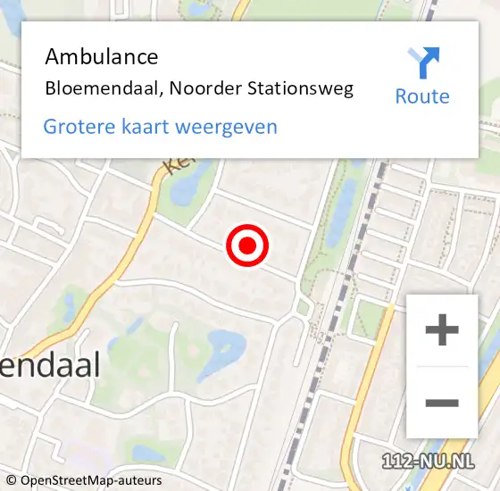 Locatie op kaart van de 112 melding: Ambulance Bloemendaal, Noorder Stationsweg op 15 september 2021 09:29