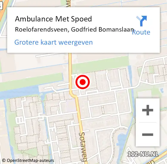 Locatie op kaart van de 112 melding: Ambulance Met Spoed Naar Roelofarendsveen, Godfried Bomanslaan op 15 september 2021 09:34