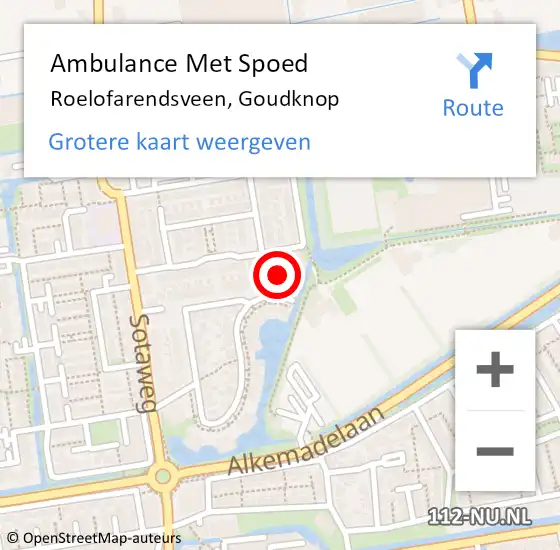Locatie op kaart van de 112 melding: Ambulance Met Spoed Naar Roelofarendsveen, Goudknop op 15 september 2021 09:40