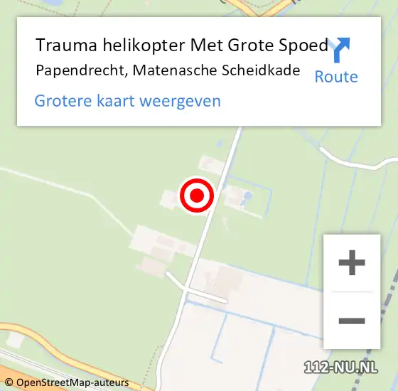 Locatie op kaart van de 112 melding: Trauma helikopter Met Grote Spoed Naar Papendrecht, Matenasche Scheidkade op 15 september 2021 09:54