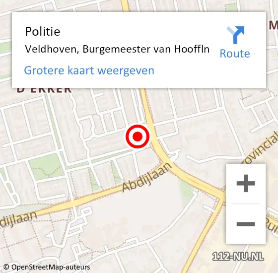 Locatie op kaart van de 112 melding: Politie Veldhoven, Burgemeester van Hooffln op 15 september 2021 10:08