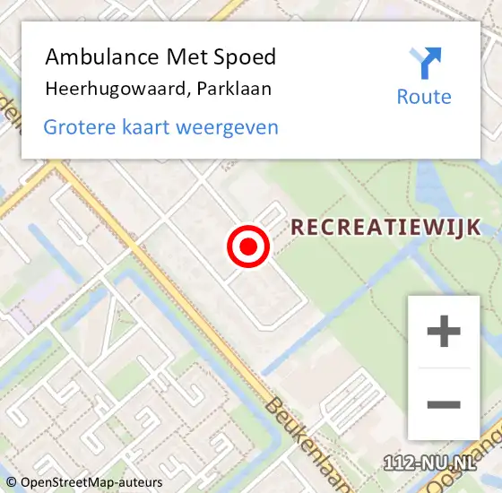 Locatie op kaart van de 112 melding: Ambulance Met Spoed Naar Heerhugowaard, Parklaan op 15 september 2021 10:21