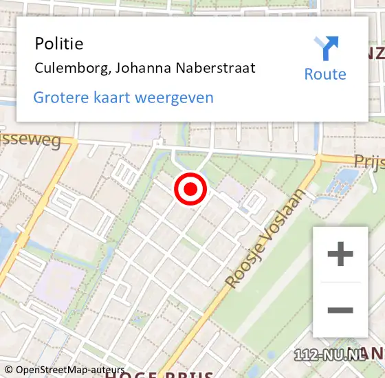 Locatie op kaart van de 112 melding: Politie Culemborg, Johanna Naberstraat op 15 september 2021 11:04