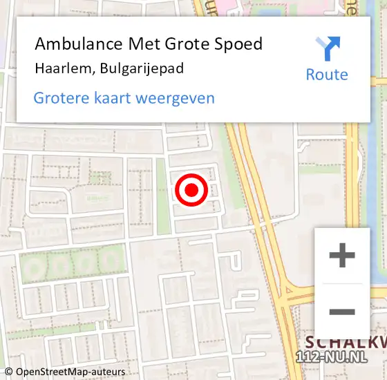 Locatie op kaart van de 112 melding: Ambulance Met Grote Spoed Naar Haarlem, Bulgarijepad op 15 september 2021 11:32