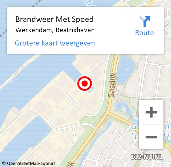 Locatie op kaart van de 112 melding: Brandweer Met Spoed Naar Werkendam, Beatrixhaven op 15 september 2021 11:34