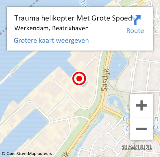 Locatie op kaart van de 112 melding: Trauma helikopter Met Grote Spoed Naar Werkendam, Beatrixhaven op 15 september 2021 11:38