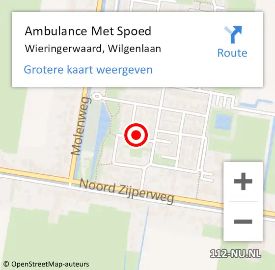 Locatie op kaart van de 112 melding: Ambulance Met Spoed Naar Wieringerwaard, Wilgenlaan op 15 september 2021 12:32