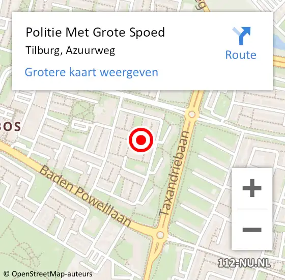 Locatie op kaart van de 112 melding: Politie Met Grote Spoed Naar Tilburg, Azuurweg op 15 september 2021 12:41