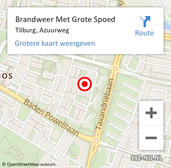 Locatie op kaart van de 112 melding: Brandweer Met Grote Spoed Naar Tilburg, Azuurweg op 15 september 2021 12:41