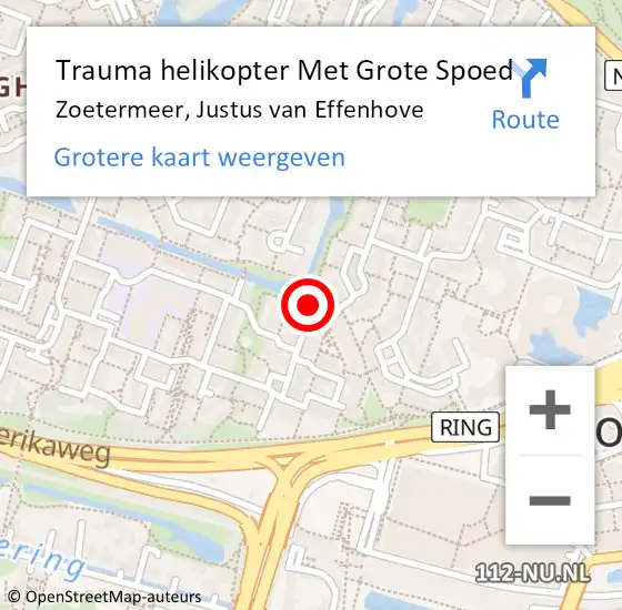 Locatie op kaart van de 112 melding: Trauma helikopter Met Grote Spoed Naar Zoetermeer, Justus van Effenhove op 15 september 2021 13:35