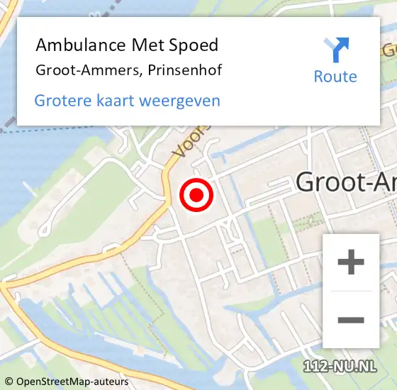 Locatie op kaart van de 112 melding: Ambulance Met Spoed Naar Groot-Ammers, Prinsenhof op 15 september 2021 13:36