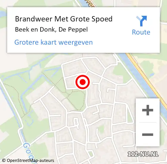 Locatie op kaart van de 112 melding: Brandweer Met Grote Spoed Naar Beek en Donk, De Peppel op 15 september 2021 13:46