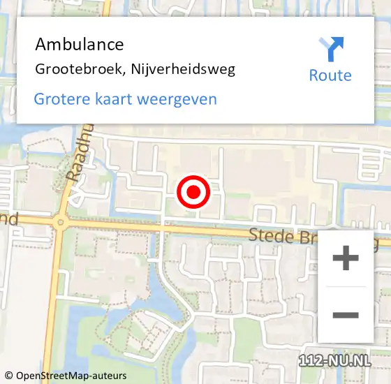 Locatie op kaart van de 112 melding: Ambulance Grootebroek, Nijverheidsweg op 15 september 2021 14:14