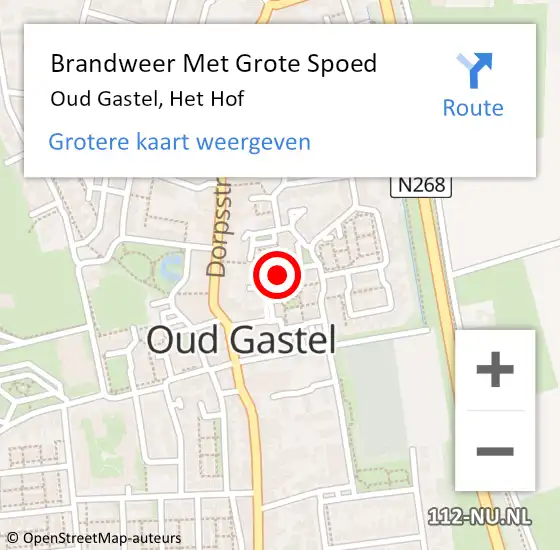 Locatie op kaart van de 112 melding: Brandweer Met Grote Spoed Naar Oud Gastel, Het Hof op 15 september 2021 14:28