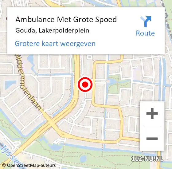 Locatie op kaart van de 112 melding: Ambulance Met Grote Spoed Naar Gouda, Lakerpolderplein op 15 september 2021 14:44