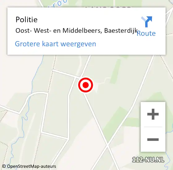 Locatie op kaart van de 112 melding: Politie Oost- West- en Middelbeers, Baesterdijk op 15 september 2021 14:46
