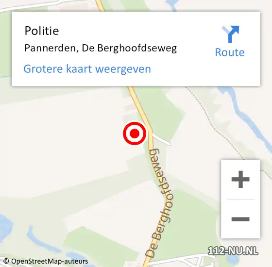 Locatie op kaart van de 112 melding: Politie Pannerden, De Berghoofdseweg op 15 september 2021 14:51