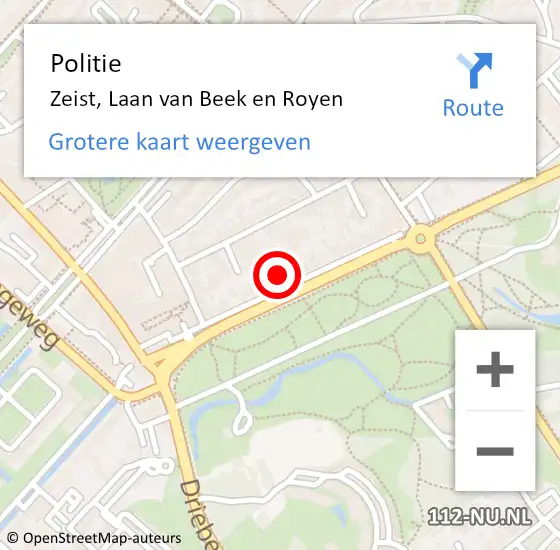 Locatie op kaart van de 112 melding: Politie Zeist, Laan van Beek en Royen op 15 september 2021 15:02