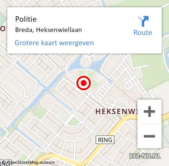 Locatie op kaart van de 112 melding: Politie Breda, Heksenwiellaan op 15 september 2021 15:27