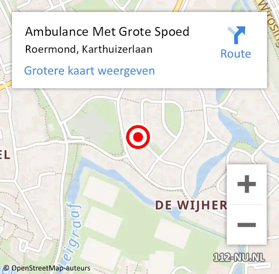 Locatie op kaart van de 112 melding: Ambulance Met Grote Spoed Naar Roermond, Karthuizerlaan op 15 september 2021 15:36