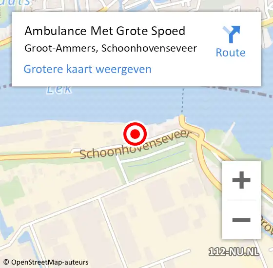 Locatie op kaart van de 112 melding: Ambulance Met Grote Spoed Naar Groot-Ammers, Schoonhovenseveer op 15 september 2021 15:38