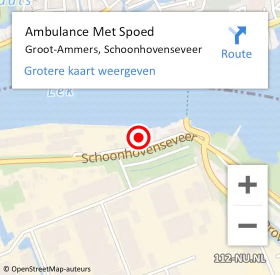 Locatie op kaart van de 112 melding: Ambulance Met Spoed Naar Groot-Ammers, Schoonhovenseveer op 15 september 2021 15:39