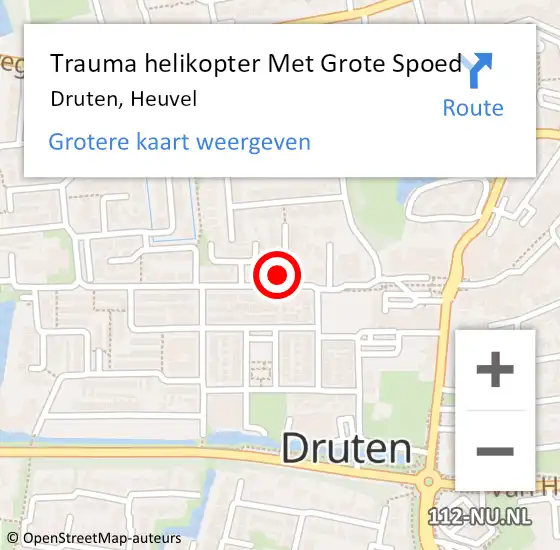Locatie op kaart van de 112 melding: Trauma helikopter Met Grote Spoed Naar Druten, Heuvel op 15 september 2021 15:44