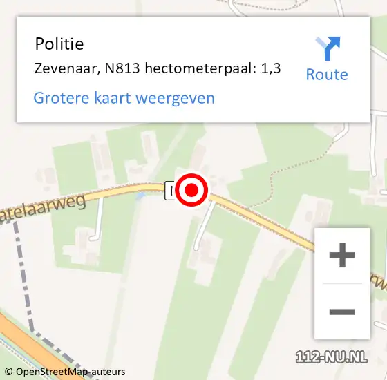 Locatie op kaart van de 112 melding: Politie Zevenaar, N813 hectometerpaal: 1,3 op 15 september 2021 16:04