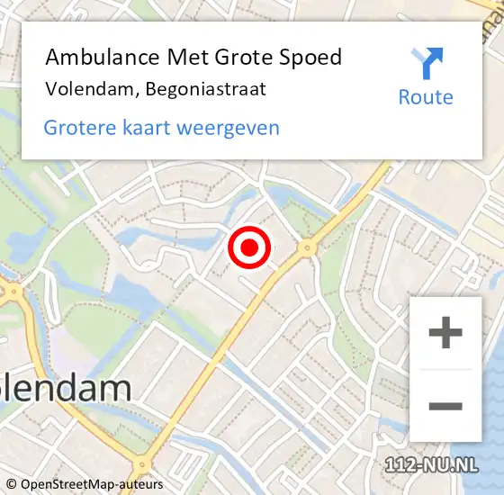 Locatie op kaart van de 112 melding: Ambulance Met Grote Spoed Naar Volendam, Begoniastraat op 15 september 2021 16:53