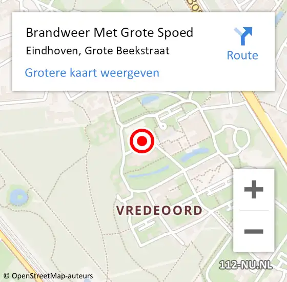 Locatie op kaart van de 112 melding: Brandweer Met Grote Spoed Naar Eindhoven, Grote Beekstraat op 15 september 2021 17:03