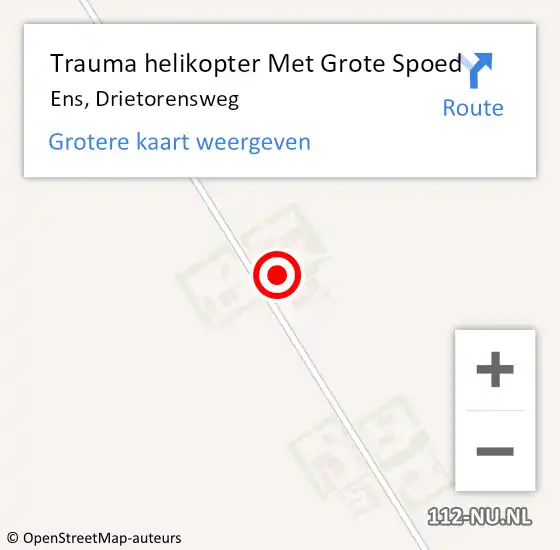 Locatie op kaart van de 112 melding: Trauma helikopter Met Grote Spoed Naar Ens, Drietorensweg op 15 september 2021 17:05