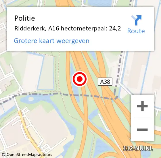 Locatie op kaart van de 112 melding: Politie Tynaarlo, A16 hectometerpaal: 24,2 op 15 september 2021 17:18