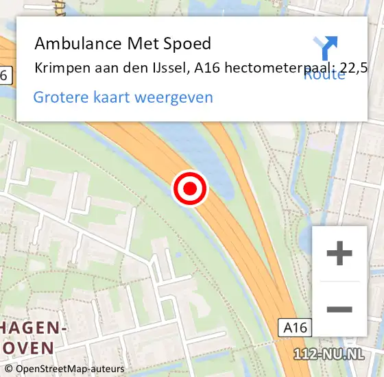 Locatie op kaart van de 112 melding: Ambulance Met Spoed Naar Tynaarlo, A16 hectometerpaal: 22,5 op 15 september 2021 17:19