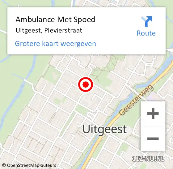 Locatie op kaart van de 112 melding: Ambulance Met Spoed Naar Uitgeest, Plevierstraat op 15 september 2021 17:28