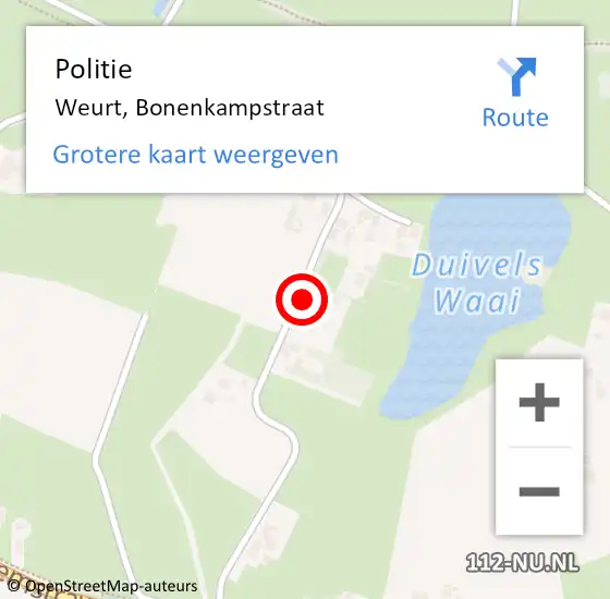 Locatie op kaart van de 112 melding: Politie Weurt, Bonenkampstraat op 15 september 2021 17:34