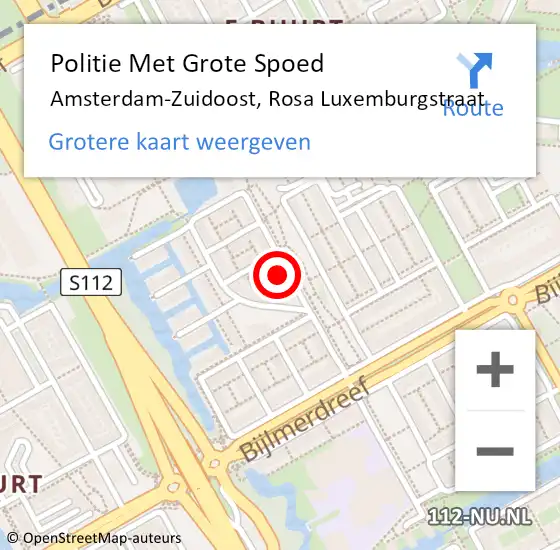 Locatie op kaart van de 112 melding: Politie Met Grote Spoed Naar Amsterdam-Zuidoost, Rosa Luxemburgstraat op 15 september 2021 17:36