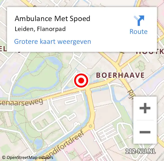 Locatie op kaart van de 112 melding: Ambulance Met Spoed Naar Leiden, Flanorpad op 15 september 2021 17:42