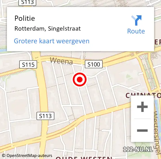 Locatie op kaart van de 112 melding: Politie Rotterdam, Singelstraat op 15 september 2021 17:43