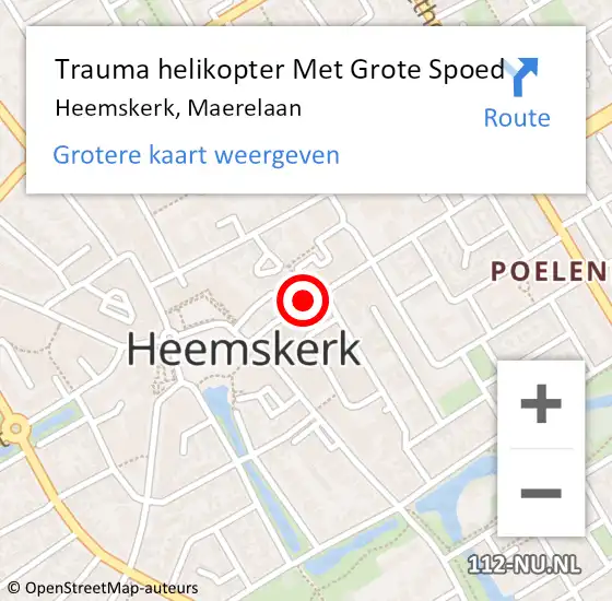 Locatie op kaart van de 112 melding: Trauma helikopter Met Grote Spoed Naar Heemskerk, Maerelaan op 15 september 2021 17:47