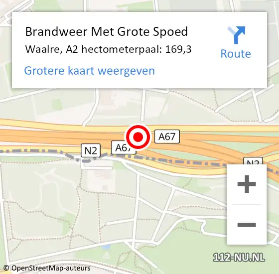 Locatie op kaart van de 112 melding: Brandweer Met Grote Spoed Naar Waalre, A2 hectometerpaal: 169,3 op 15 september 2021 18:28