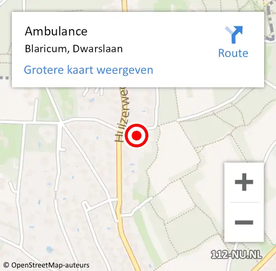 Locatie op kaart van de 112 melding: Ambulance Blaricum, Dwarslaan op 23 juni 2014 07:55