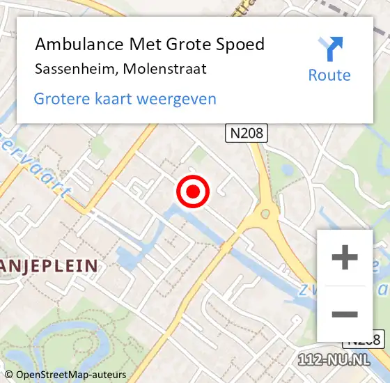 Locatie op kaart van de 112 melding: Ambulance Met Grote Spoed Naar Sassenheim, Molenstraat op 15 september 2021 19:17