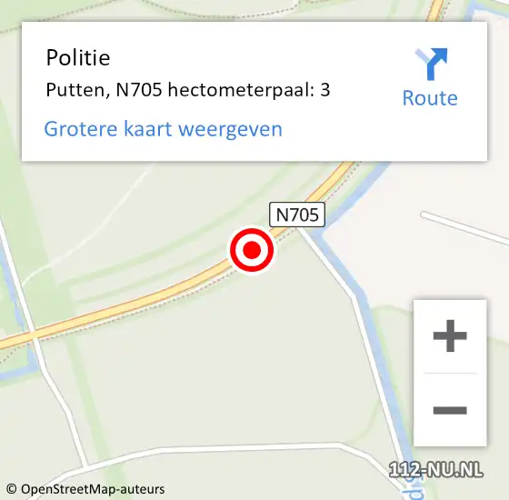 Locatie op kaart van de 112 melding: Politie Putten, N705 hectometerpaal: 3 op 15 september 2021 20:08