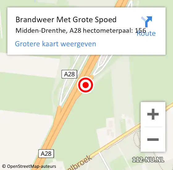 Locatie op kaart van de 112 melding: Brandweer Met Grote Spoed Naar Midden-Drenthe, A28 hectometerpaal: 156 op 15 september 2021 20:17