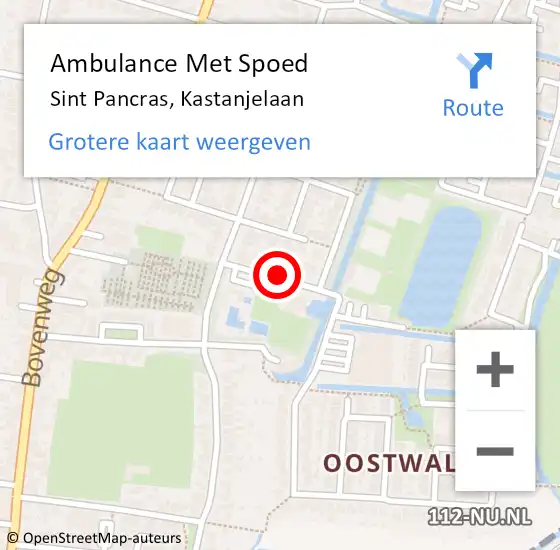 Locatie op kaart van de 112 melding: Ambulance Met Spoed Naar Sint Pancras, Kastanjelaan op 15 september 2021 20:21