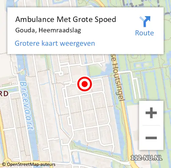 Locatie op kaart van de 112 melding: Ambulance Met Grote Spoed Naar Gouda, Heemraadslag op 15 september 2021 20:21