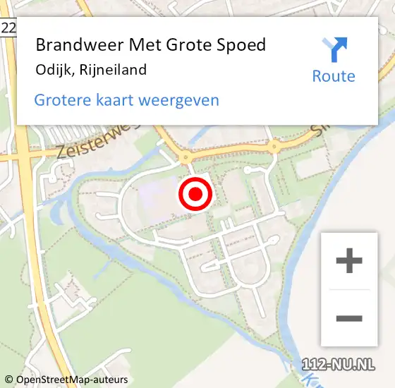 Locatie op kaart van de 112 melding: Brandweer Met Grote Spoed Naar Odijk, Rijneiland op 15 september 2021 20:49