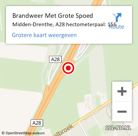 Locatie op kaart van de 112 melding: Brandweer Met Grote Spoed Naar Midden-Drenthe, A28 hectometerpaal: 156 op 15 september 2021 20:59